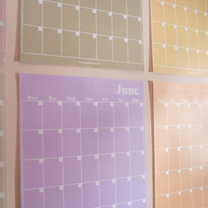 Undated A4 Wall Calendar - 12 separate monthly pages in a pastel colour palette. 100% Recycled Paper, Made in the UK.