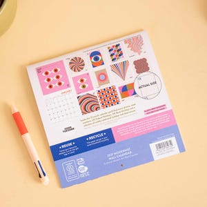 2027 Modernist Wall Calendar, back cover detail, recyclable packaging information