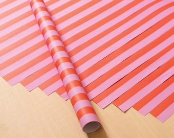 Hot Pink Stripe Gift Wrapping Paper ROLLED | Gift Wrap Sheets | Colour Wrapping Paper | Eco Wrap Recycled Paper | Christmas | Birthday