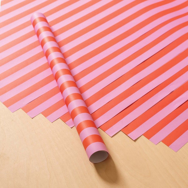 Hot Pink Stripe Gift Wrapping Paper ROLLED | Gift Wrap Sheets | Colour Wrapping Paper | Eco Wrap Recycled Paper | Christmas | Birthday