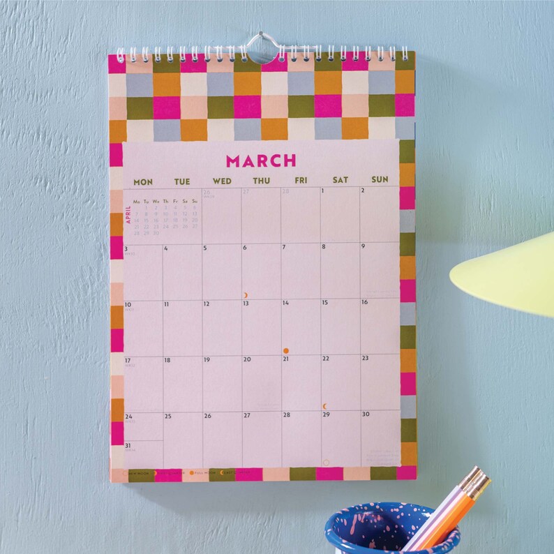 2025 Wall Calendar Checks & Stripes A4 Monthly Planner Colourful