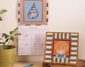 2027 Wall Calendar | Seashells | Square Wall Calendar | Coastal Home Decor | Month to View | UK