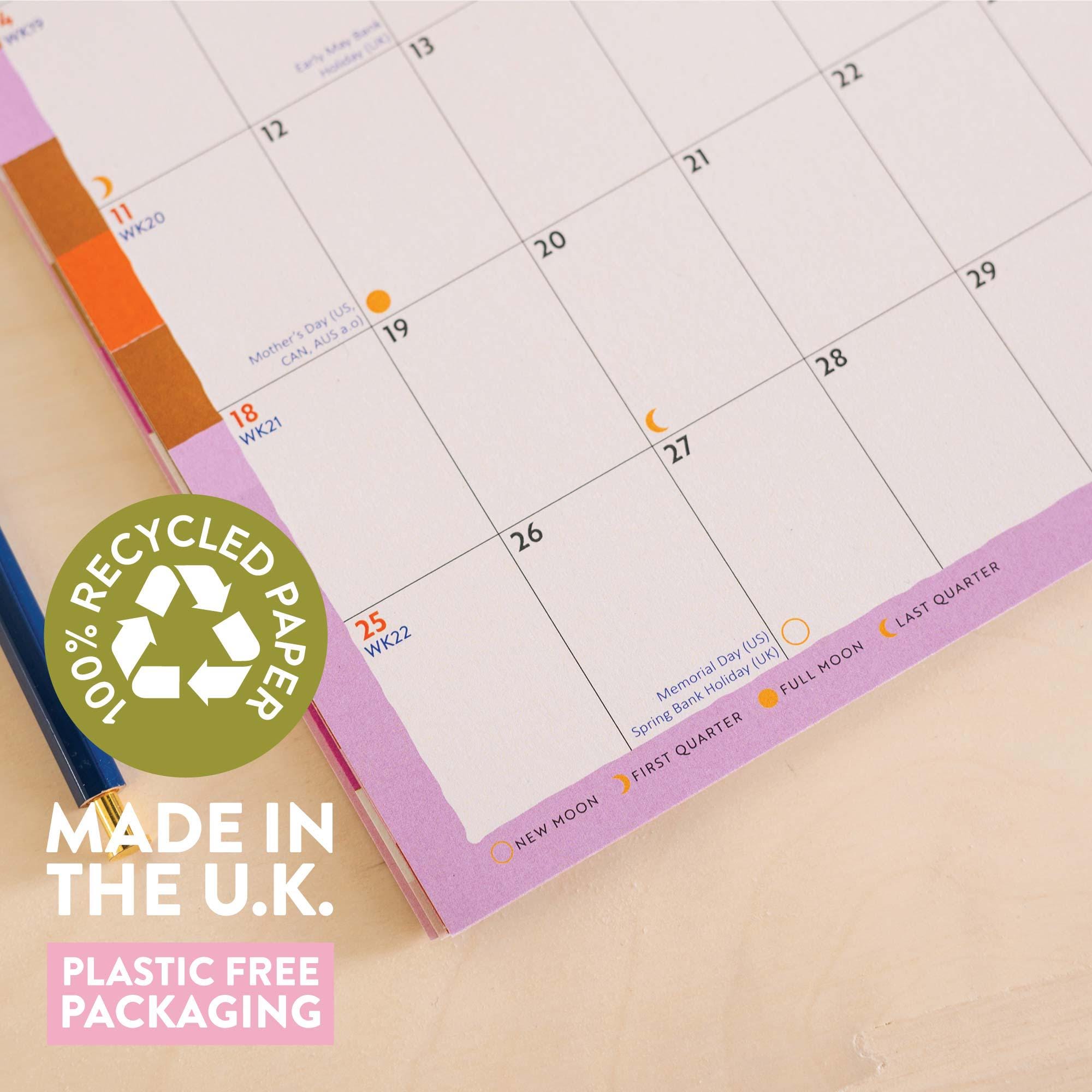 2025 Year Wall Calendar Checks & Strips | A4 Monthly Planner | Colourful Art Planner | 12 Month Hanging Calendar | Week Starts Sunday