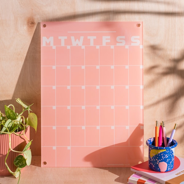 A3 Wipeable Monthly Planner Recycled Acrylic | Wall Mounted Wall Planner | Peachy | Wipeable Calendar | Dry Wipe Planner