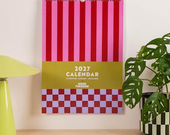 2027 Calendar | A3 Wall Calendar | Checks & Stripes | Large Organiser | Month to View | January to December