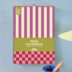 2026 Wall Calendar Checks & Stripes | A4 Monthly Planner | Colourful Abstract Modern Art Planner | 12 Month Hanging Calendar