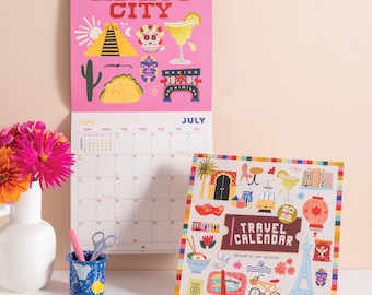2026 Travel Wall Calendar | Large Art Calendar | Month to View | Sunday Start | Illustrated | Colourful | Travel Planner | Hanging Art