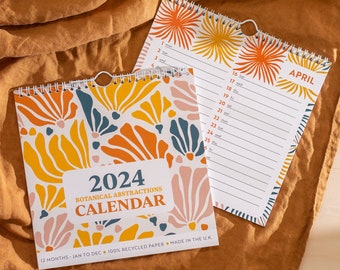 2024 Year Calendar Botanical Abstractions | Square Monthly Planner | Colourful Art Planner | 12 Month Hanging Calendar