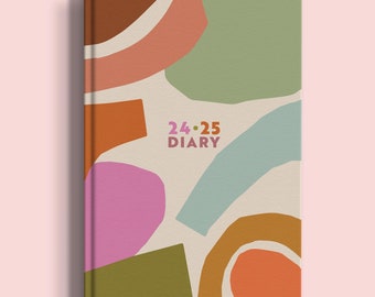 2024-2025 Academic Diary A5 | 2024-25 Student Planner | Week to View | Hardcover | Organic Paper Shapes | School Year Diary | Teacher Diary