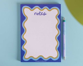 A5 Notepad & To-Do List Blue Wavy | Wavy Deskpad | Tear Off Notepad | Magnetic Planner Pad | WFH Desk Pad | Productivity Pad
