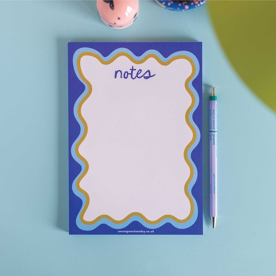 A5 Notepad & To-Do List Blue Wavy | Wavy Deskpad | Tear Off Notepad | Magnetic Planner Pad | WFH Desk Pad | Productivity Pad