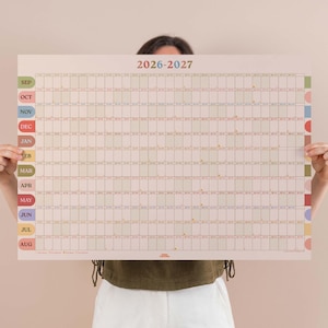 Akademisk väggplanerare 2026-2027 | Årskalender | Stor årlig färgglad konstkalender | Landskap | Bohemisk bågdesign | Månfaser