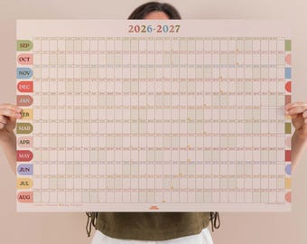 Planer ścienny akademicki 2026-2027 | Rok do obejrzenia | Duży, roczny, kolorowy kalendarz artystyczny | Krajobraz | Projekt łuków boho | Fazy księżyca