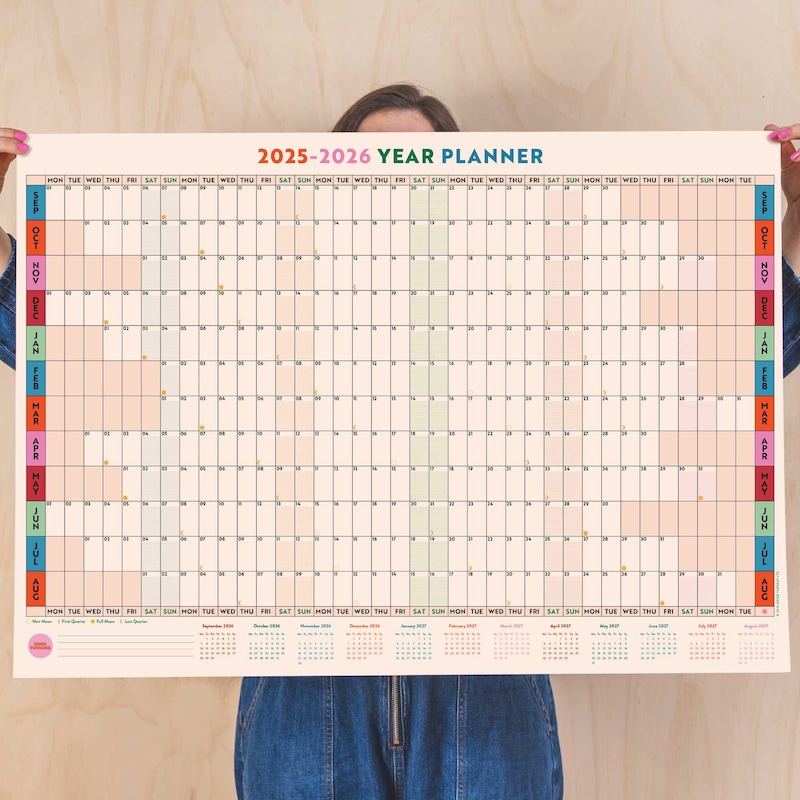 Calendario De Pared Académico 2025-2026 Tamaño A1 - De Agosto 2025 A Julio 2026, Multicolor, 840x600 Mm