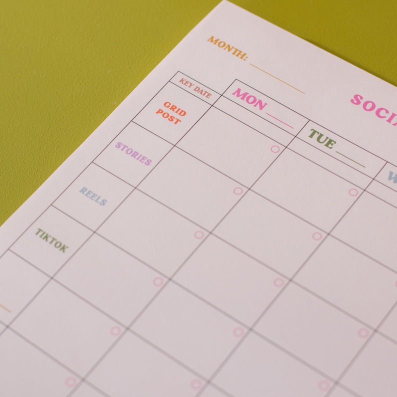 A4 weekly cross-platform social media content planner. A5 content planner per post. Social media planning set. Colourful. 100% Recycled Paper. Made in the UK.