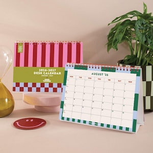 2026–2027 Academic Desk Calendar | Checks & Stripe Flip Calendar | August Start Planner | Desktop Calendar | Office Desk Accessories