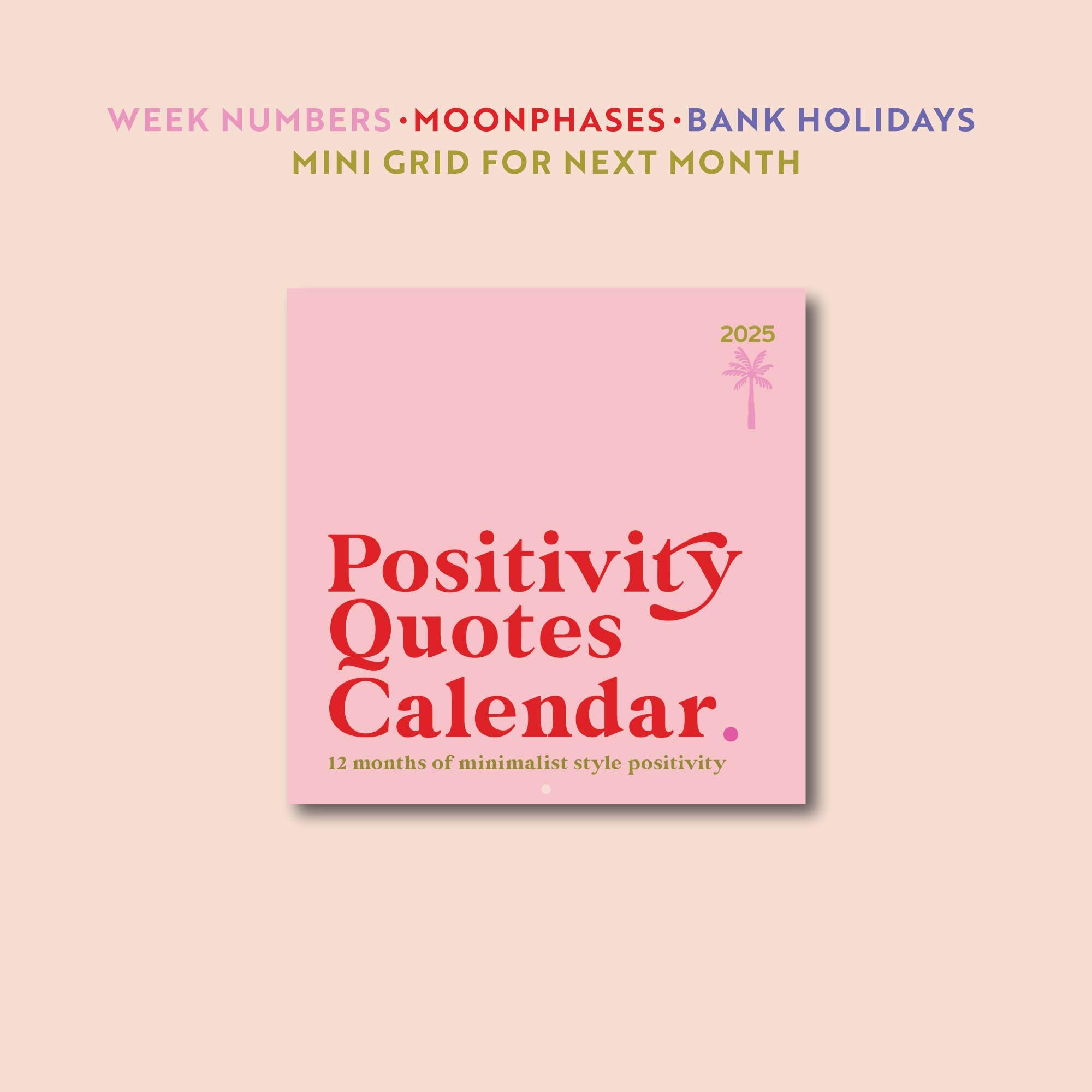 2025 Positivity Art Calendar Monthly Planner | Positive Quotes Calendar | Art Planner | 12 Month Hanging Calendar