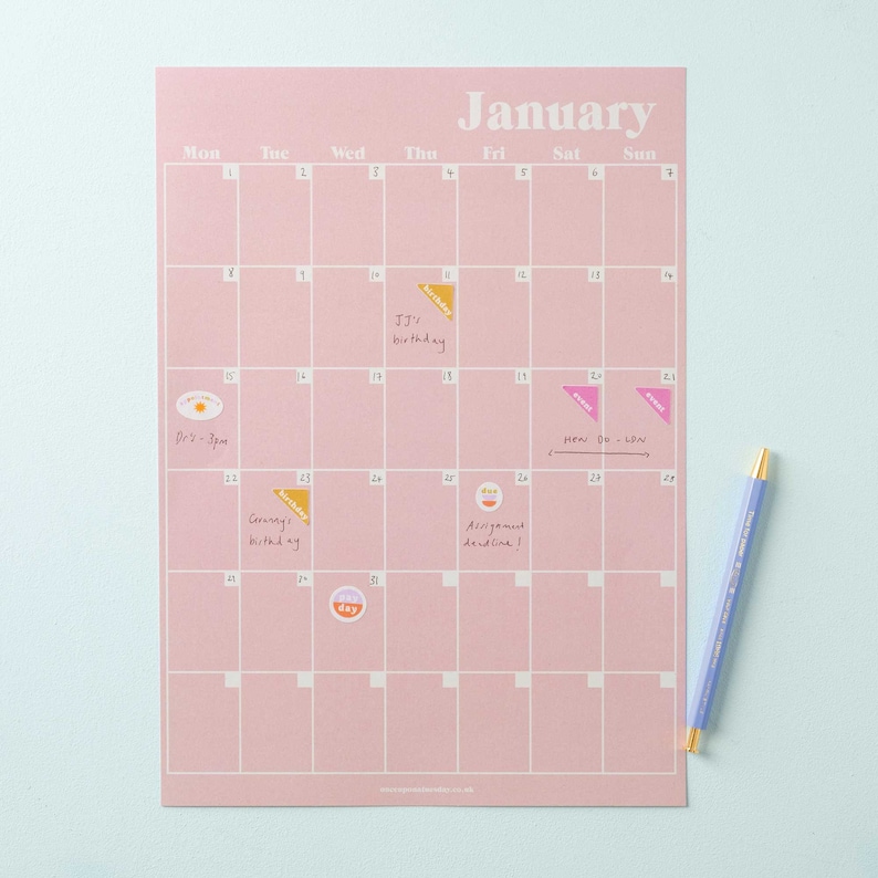 Compact Monthly Wall Planner A4 Wall Planner Individual Pages Undated Wall Calendar Pastels Boho Unbound Calendar image 8