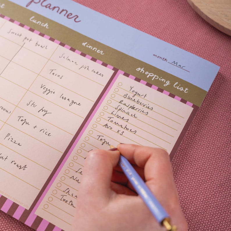 Weekly Meal Planner Pad Berry Stripe | A4 Meal Planner | Daily Meal Planner Pad | Menu Planner | Meal Planner Pad image 2