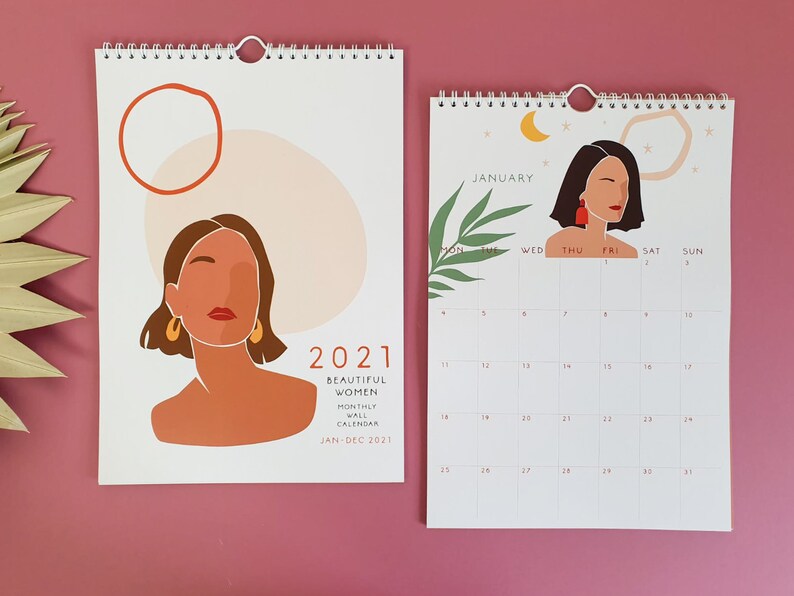 2021 Wall Calendar Beautiful Women Monthly Calendar Etsy