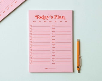 A5 Daily Planner Pad Pink & Red Hourly Planner Notepad | To-Do List | WFH Desk Pad | Productivity Pad | Everyday Planner | Magnetic Pad