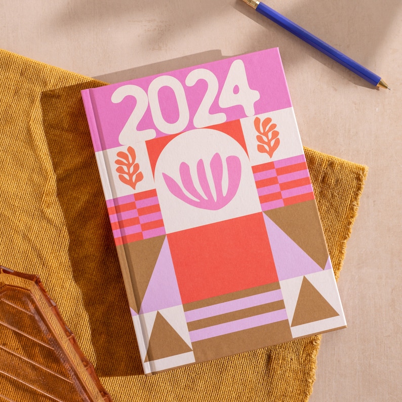 2024 diary. week to view. mexicana design. 100% recycled paper. made in the UK.