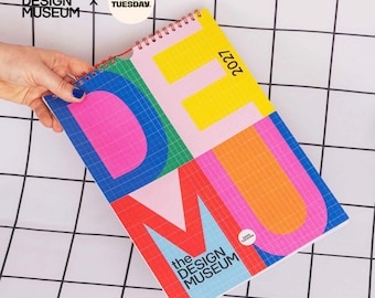 2027 Design Museum Calendar | Bold Type | A4 Wall Calendar | Monday Start | Wireo Bound | UK Made | Moon Phases