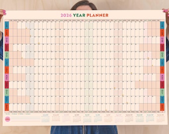 2026 A1 Wall Planner | Colourful Year Calendar | Landscape | Work Hard, Play Nice | Recycled Paper | Office Planner | Extra Large Planner