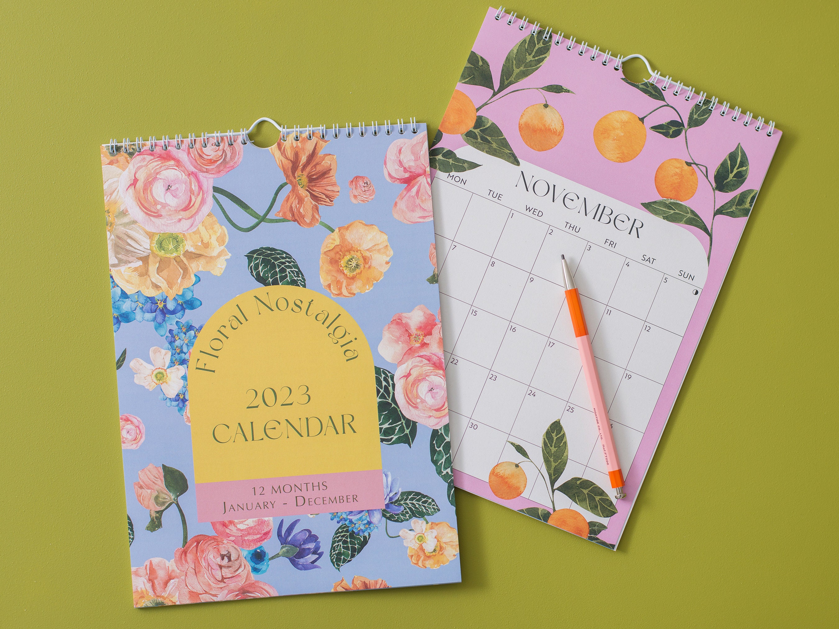 2023 Wall Calendar Floral Nostalgia 12 Month Hanging Etsy UK