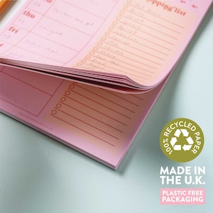 A5 Meal Planner and Shopping List. Pink & Red A5 Planner Pad. Ideal for planning a week of meals and preparing your shopping list.