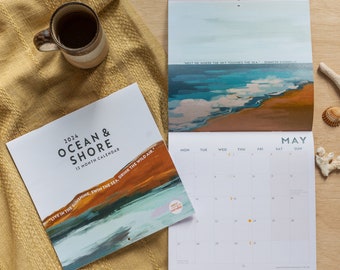 2024 Ocean & Shore Zitate Kalender | Nautische Kunst Planer | Motivierende Zitate | 12-monatiger Wandkalender | Küsten Kalender