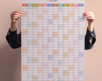 2026 Wall Planner | Year to View Calendar | Portrait Planner | Pastel Calendar | Recycled Paper | colourful aesthetic with Calendar Grid