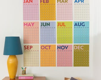 Large Monthly Wall Planner A3 Colourful | XL Wall Planner | Individual Pages | Perpetual | Undated Wall Planner | Week Starts Monday