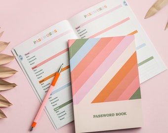 Password Tracker Book A5 | Password Organiser | A-Z with Colourful Striped Cover