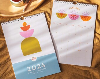 2024 Regenbogen Formen Kalender 12 Monate Hängeplaner | Abstrakte Kunst Wandkalender | A4 Wandkalender | Bunte Planer | Woche beginnt am Sonntag