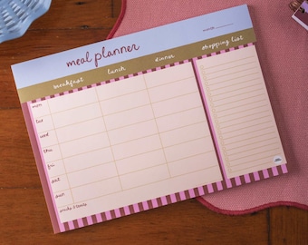 Weekly Meal Planner Pad Berry Stripe | A4 Meal Planner | Daily Meal Planner Pad | Menu Planner | Meal Planner Pad