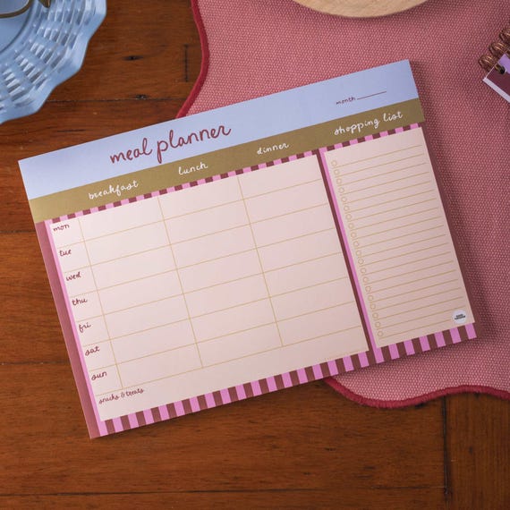 Weekly Meal Planner Pad Berry Stripe | A4 Meal Planner | Daily Meal Planner Pad | Menu Planner | Meal Planner Pad
