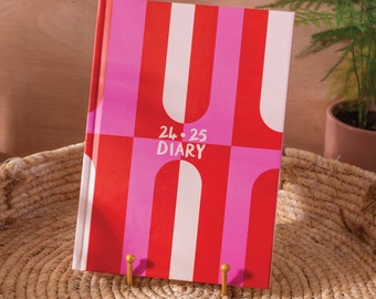 2024-2025 Academic Diary A5 | 2024-2025 Student Planner | Week to View | Hardcover | Pink and Red Arches | School Year Diary | Teacher Diary