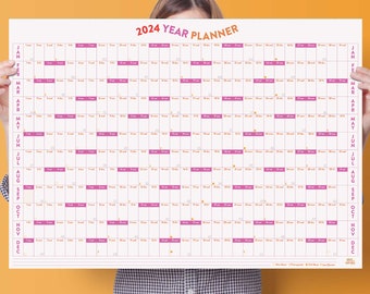 2024 Large A1 Wall Planner Landscape Pink & Orange | 2024 Year Planner | Large | Recycled Paper Planner | 2024 Planner | Year To View