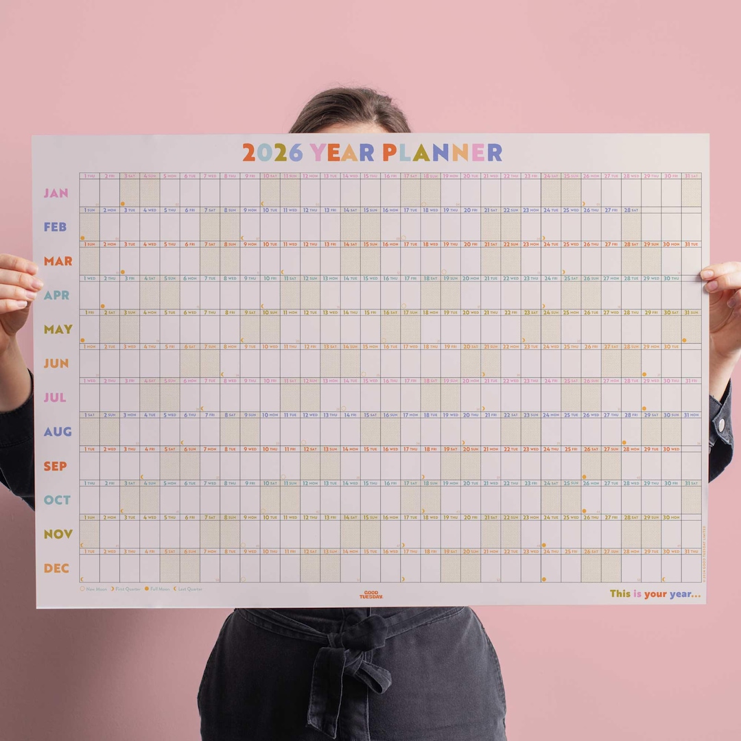 2026 Year Wall Planner Landscape Colourful Pastels Pastel Planner