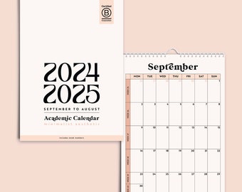 Großer Kalender für das akademische Jahr 2024–2025, minimalistische Ästhetik | A3-Akademischer Planer | Studentenplaner | September-Startkalender