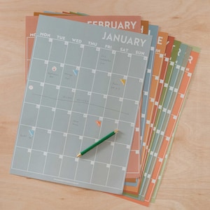 Large Monthly Wall Planner A3 Wall Planner Individual Pages Undated Wall Calendar Surf Inspired Colours Boho image 3