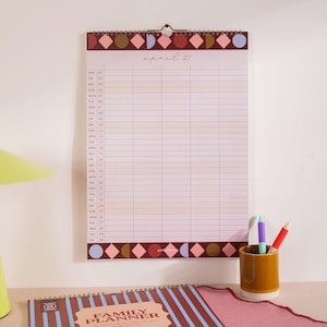 A3 family planner with five column layout and name spaces for each family member