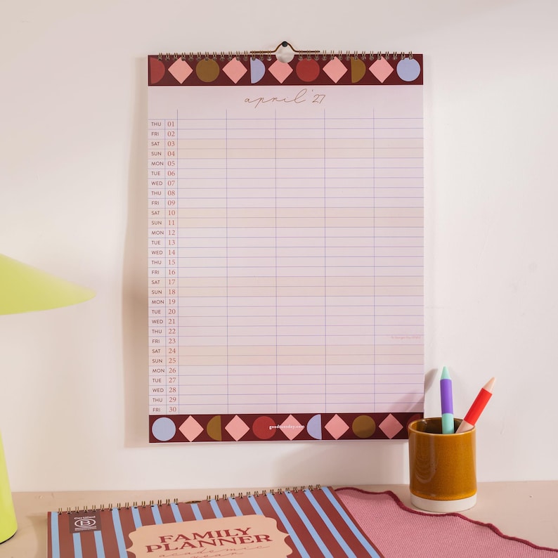 A3 family planner with five column layout and name spaces for each family member