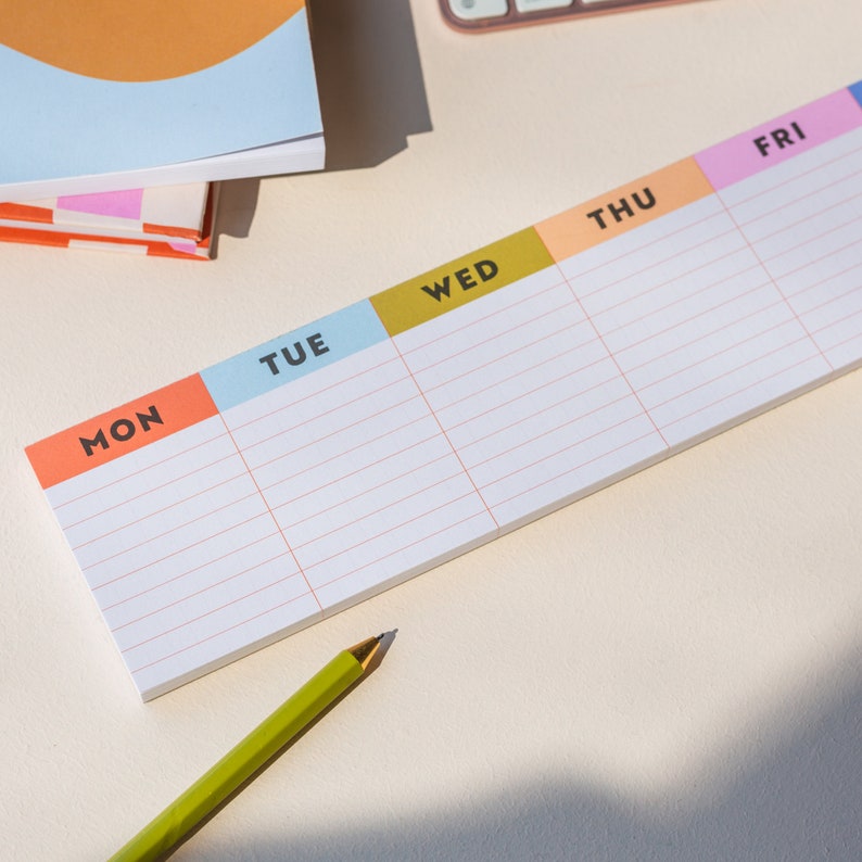 Colourful Grid Weekly Keyboard Planner Pad. 30x7.5cm. 100% Recycled Paper. Made in the UK.