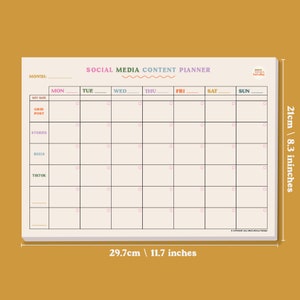 A4 weekly cross-platform social media content planner. A5 content planner per post. Social media planning set. Colourful. 100% Recycled Paper. Made in the UK.