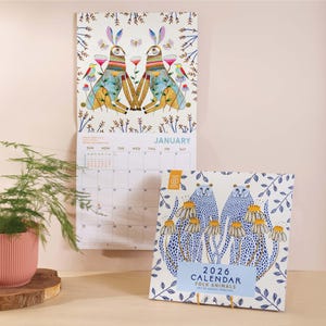 2026 Folk Art Calendar Large Monthly Planner | Animals Illustrations | Colourful Art Planner | 12 Month Hanging Calendar | Artist Calendar