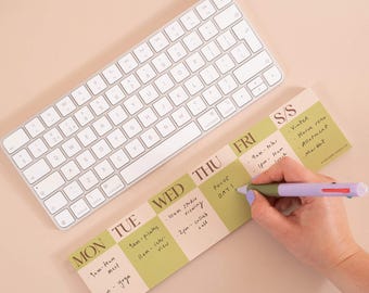 Bloc de notas para teclado / Sin fecha / Bloc de escritorio / Verde matcha / Planificador semanal / Bloc de notas para debajo del teclado / Escritorio de oficina
