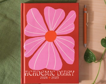 2024-2025 Academic Diary A5 | 2024-2025 Student Planner | Week to View | Hardcover | Les Fleurs | School Year Diary | Teacher Diary
