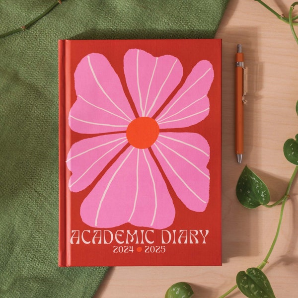 2024-2025 Academic Diary A5 | 2024-2025 Student Planner | Week to View | Hardcover | Les Fleurs | School Year Diary | Teacher Diary